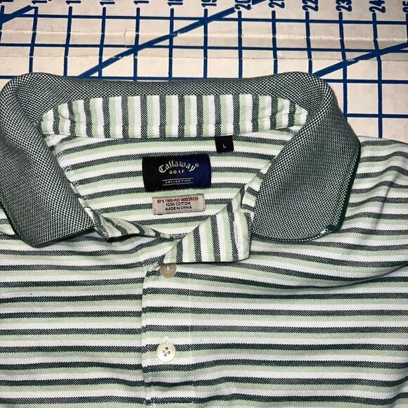 Callaway Golf Polo Size Large Striped Green White Short Sleeve Two-Ply y2k - Picture 8 of 10
